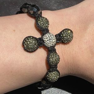 Crystal & Hematite Cross Design Macrame Bracelet
